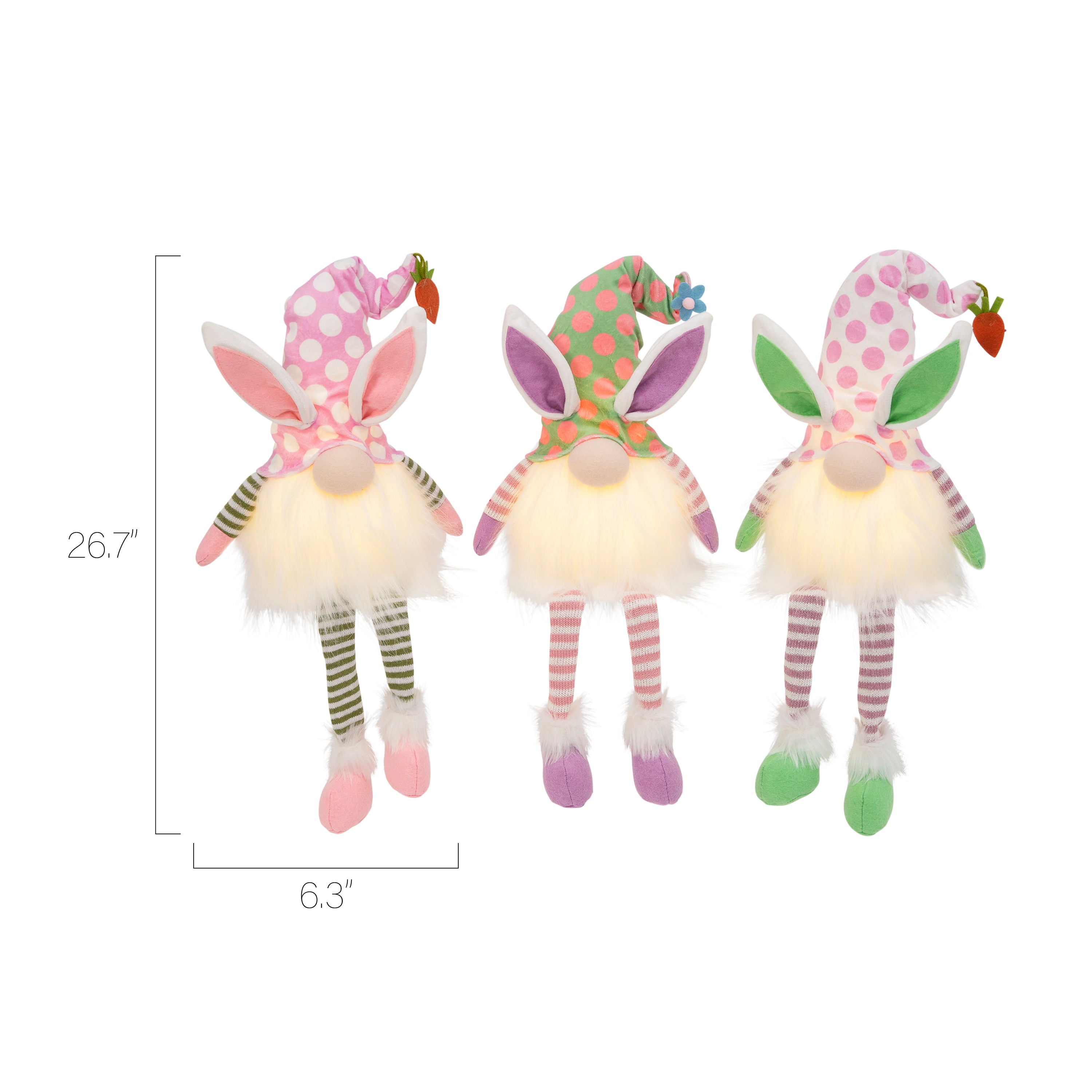 26.7 Pre Lit Plush Easter Gnomes, set of 2